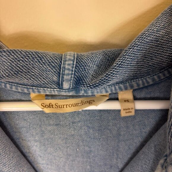 Soft Surroundings Blue Knit Side Hooded Quarter Zip Hooded Pullover Small - Picture 5 of 7